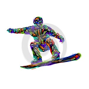 Colored hand drawing sketch snowboarder on a grunge background. Vector illustration snowboard print design art