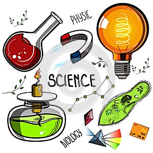 Colored Hand drawn science set