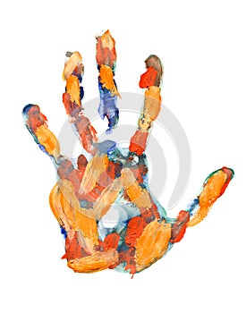 Colored hand print on white background