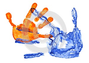 Colored hand prints isolated on a white background