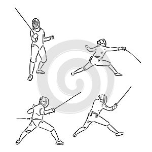 Colored hand sketch fencers. Vector illustration fencing vector