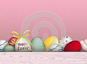 Colored Happy Easter Eggs Pink Background