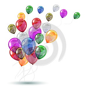 Colored helium balloons fly up, celebration - vector