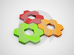 Colored hexagonal gears