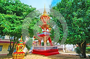 The colored Ho Rakang belfry of Wat Suwan Kuha Cave Temple, Phang Nga, Thailand