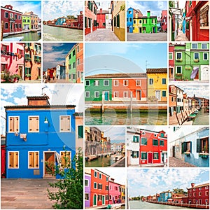 Colored houses of Burano, collage