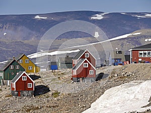 Colored houses in itoqqortoomiit in east greenland