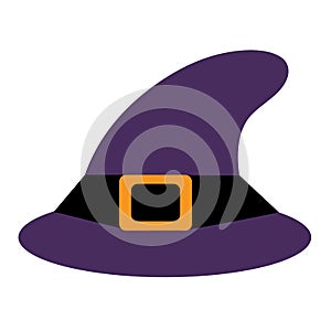 colored icon witch hat in cartoon style on white background. vector illustration