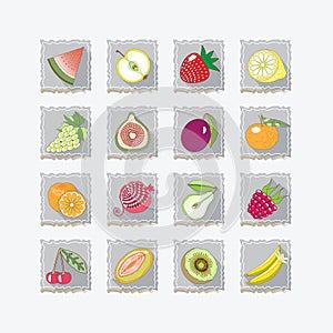 Colored icons of fruits with shadow