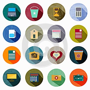 Colored icons in retro style with beautiful collection of shadow