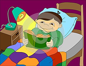 Colored illustration background of a child reading book