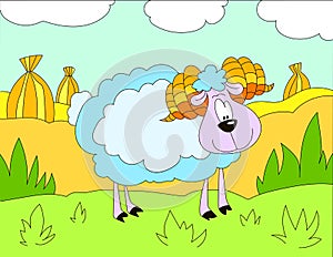 Colored illustration background of a woolly sheep