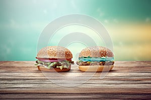 Colored illustration of burger on old wooden background 1696417629581 2