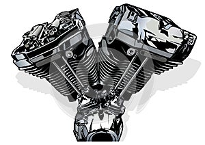 Colored Illustration of a Motorcycle Engine