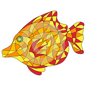 Colored Illustration in stained glass style with abstract Fish.