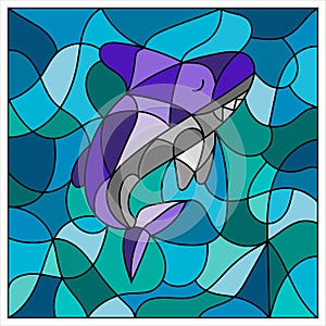 Colored Illustration in stained glass style with abstract Shark Fish Image for Print, Batik and Window