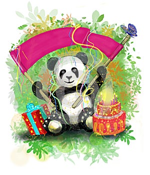 Colored ilustration for birthday with panda