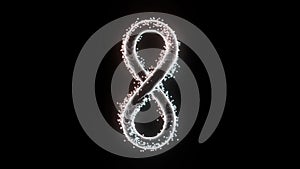 Colored infinity sign spinning isolated on black background, seamless loop. Design. A symbol of the endlessness spinning