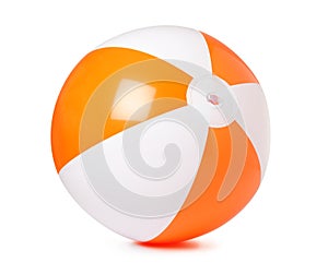 Colored inflatable beach ball on white