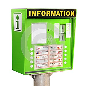 Colored information point for tourists on white background