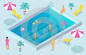 Colored Isometric Swimming Pool Composition