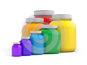 Colored jars with white lids - rainbow