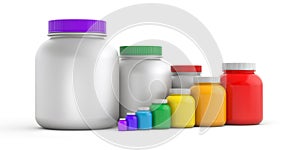 Colored jars with white lids - rainbow