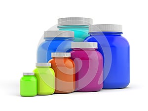 Colored jars with white lids - rainbow