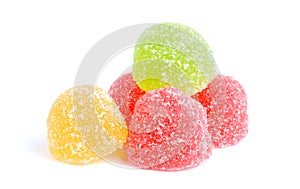Colored tasty jelly sweet sugar candies isolated on white background