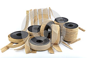 Colored jute ribbon rolls isolated on white background. Natural Braided Hemp Rope Vintage Linen Ribbon Roll, Linen Ribbon For Gift