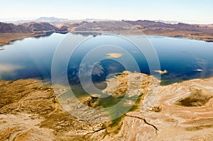 Colored lake in Nevada's desert near Las Vegas, USA