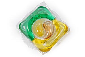 Colored laundry pod on a white background