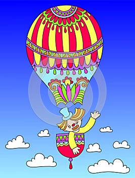 Colored line art drawing of circus theme - clown