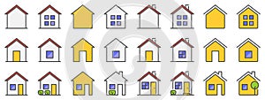 Colored line icons about homes