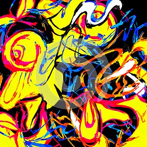 Colored lines Graffiti pattern on a black background vector illustration