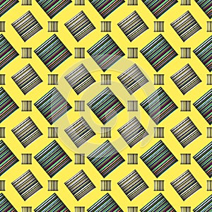 Colored lines and polygons on a yellow background seamless pattern vector illustration