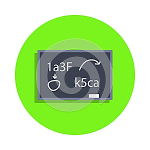 colored locator board with formulas in green badge icon. Element of science and laboratory for mobile concept and web apps. Detail