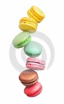 Colored macaroons on a white background