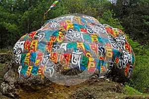 Colored Mani Stones with Buddhist mantra in Himalaya, Nepal