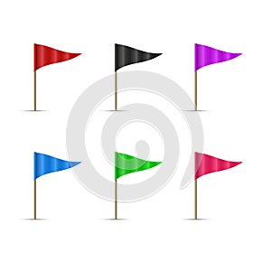 Colored Map Pin Flag Set. Vector Map Markers in the Form of Triangular Flags. Push-Pin Assorted Multicolored Map Flags