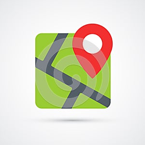 Colored map with pin trendy symbol. Vector illustration