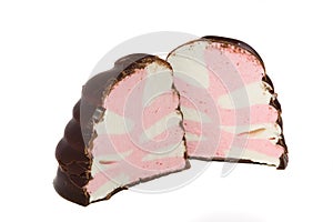 Colored marsh-mallow in chocolate