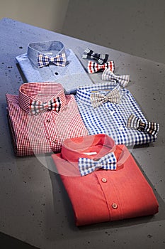 Colored men`s shirts and neck tie