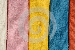 Colored microfiber cleaning cloths. Close-up.Top view