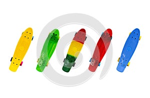 Colored mini skateboards isolated