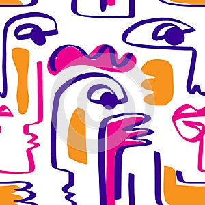 Colored Modern Abstract Faces Seamless Pattern Texture