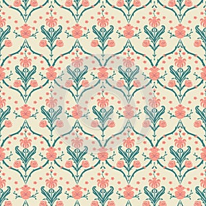 Colored Modern Damask Pattern with plants net