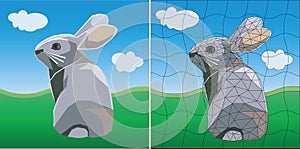 Colored mosaic easter bunny. flat design.