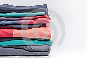 Colored multi-colored T-shirts lie in a stack