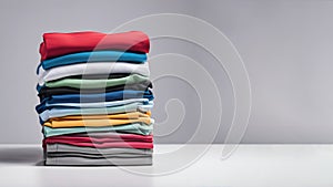 Colored multi-colored T-shirts lie in a stack